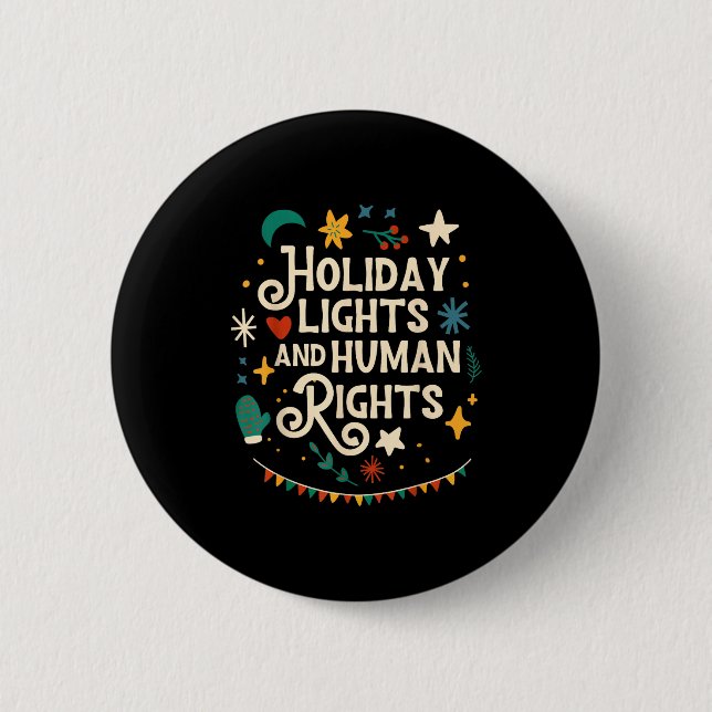 Retro Holiday Lights And Human Rights Suprters Chr 2 Inch Round Button (Front)