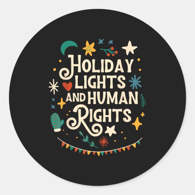 Retro Holiday Lights And Human Rights Suprters Chr Classic Round Sticker (Front)