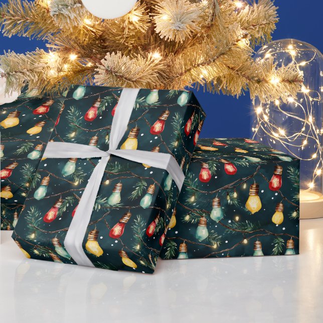 Retro Holiday Lights Fun Cute Modern Christmas Wrapping Paper (Holidays)