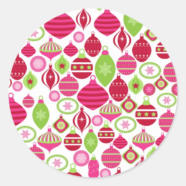 Retro Holiday Ornaments Christmas Pattern Classic Round Sticker (Front)