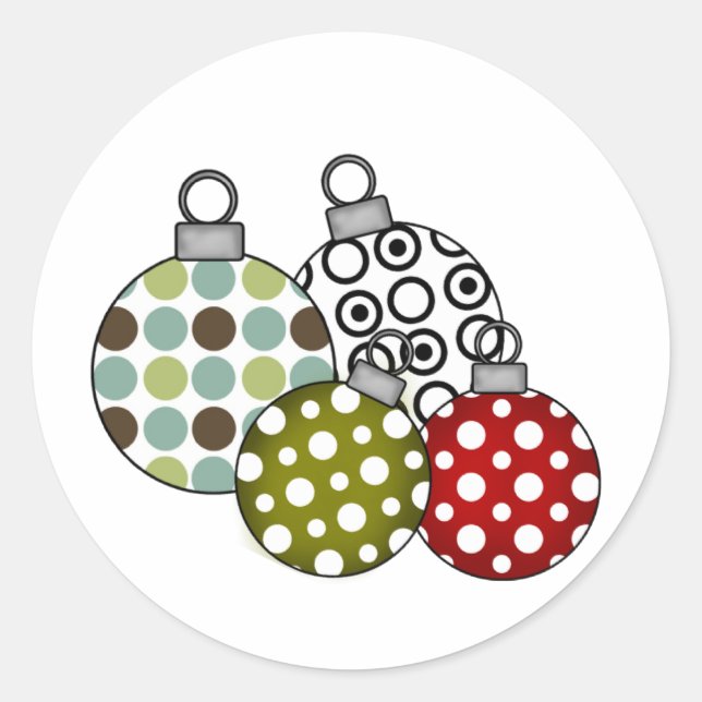Retro Holiday Ornaments Classic Round Sticker (Front)