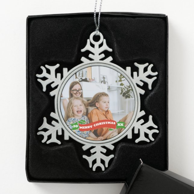 Retro Holiday Personalized Photo Ornament (Box)