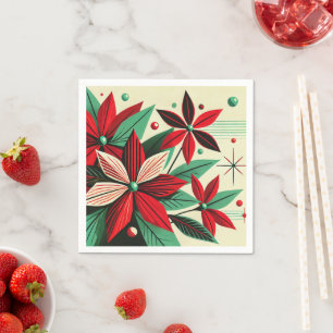 Retro Holiday Poinsettia Mid Century Découpage Napkin