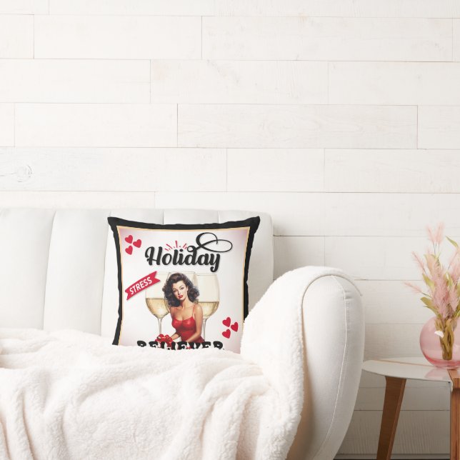 Retro Holiday Stress Reliever Pinup Throw Pillow (Couch)