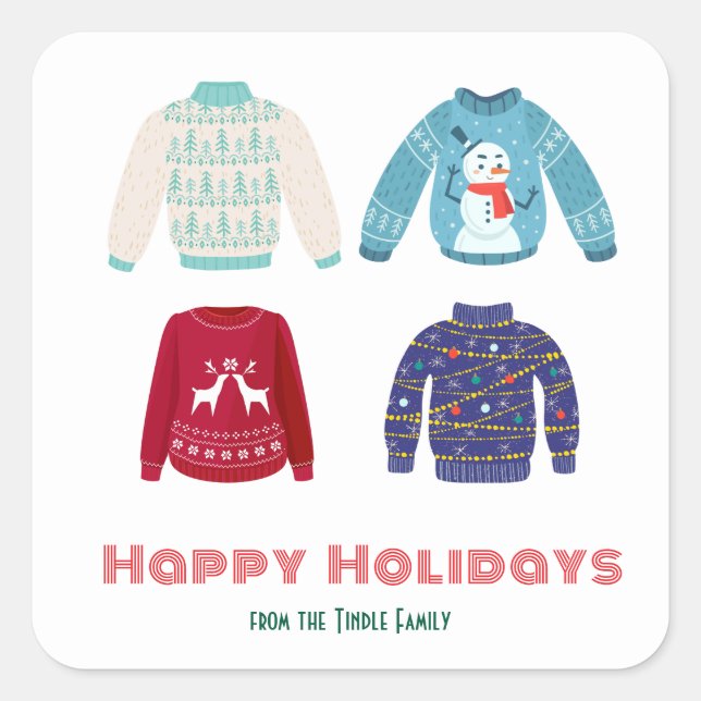 Retro Holiday Ugly Sweater Christmas Party Square Sticker (Front)