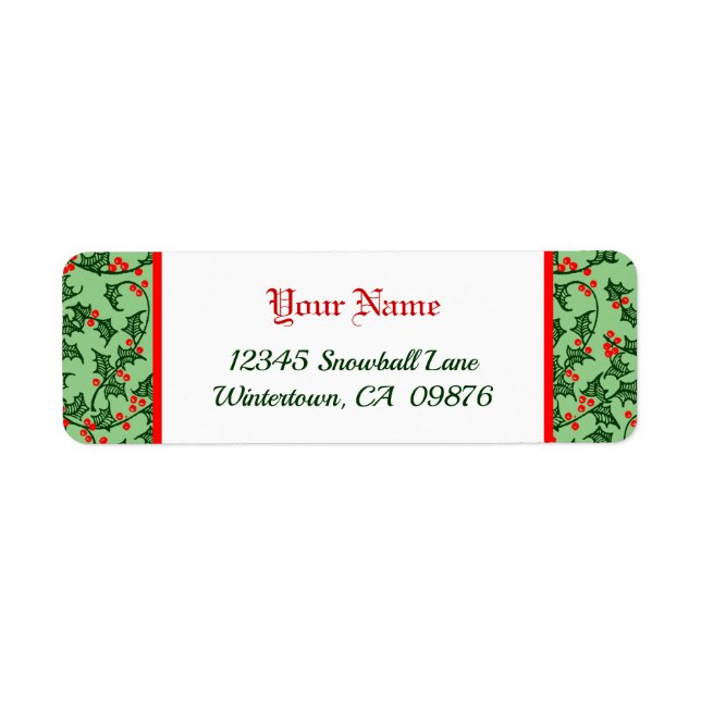 Retro Holly avec Berries rouges sur Green Editable (Devant)