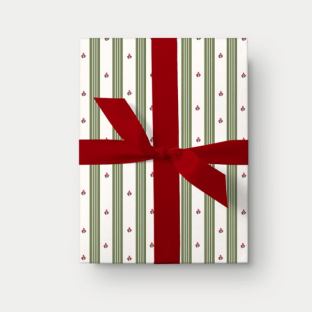 Retro Holly Berry Stripe Wrapping Paper (Creator Uploaded)