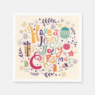 Retro Holly Jolly Christmas Design Napkin