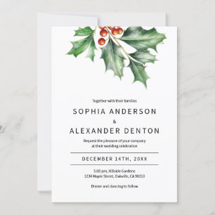 Retro holly wedding invitation