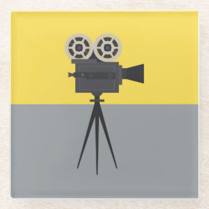 Retro Hollywood Camera Colorblock  Glass Coaster