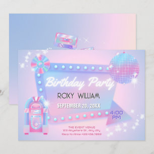 Retro holo disco birthday invitation