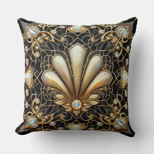 Retro Home Accents Black and Gold Art Deco Throw Pillow