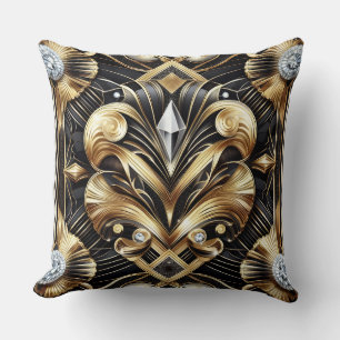 Retro Home Accents Black and Gold Art Deco Throw Pillow