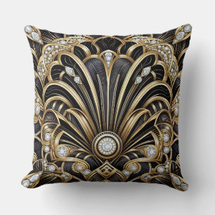 Retro Home Accents Black and Gold Art Deco Throw Pillow