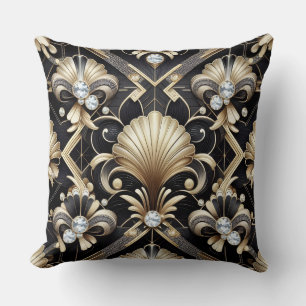 Retro Home Accents Black and Gold Art Deco Throw Pillow
