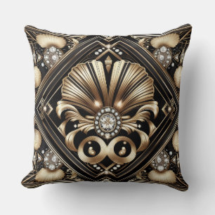 Retro Home Accents Black and Gold Art Deco Throw Pillow