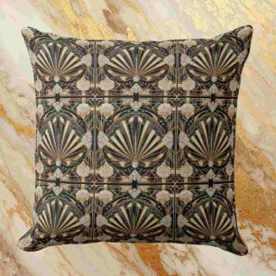 Retro Home Accents   Black and Gold Art Deco Throw Pillow