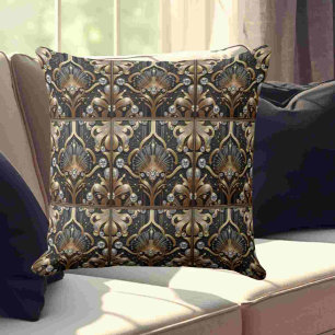 Retro Home Accents   Black and Gold Art Deco Throw Pillow