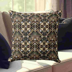 Retro Home Accents   Black and Gold Art Deco Throw Pillow