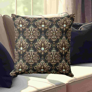 Retro Home Accents   Black and Gold Art Deco Throw Pillow