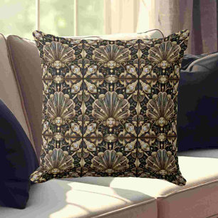 Retro Home Accents   Black and Gold Art Deco Throw Pillow