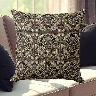 Retro Home Accents   Black and Gold Art Deco Throw Pillow