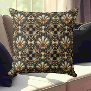 Retro Home Accents   Black and Gold Art Deco Throw Pillow
