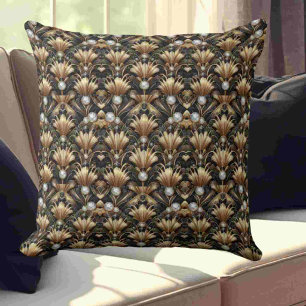 Retro Home Accents   Black and Gold Art Deco Throw Pillow
