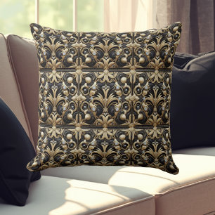 Retro Home Accents   Black and Gold Art Deco Throw Pillow