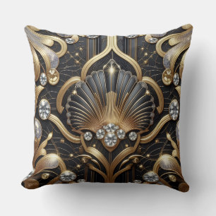 Retro Home Accents Black and Gold Art Deco Throw Pillow