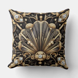 Retro Home Accents Black and Gold Art Deco Throw Pillow