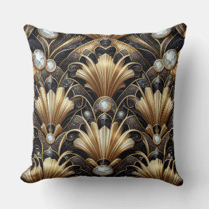 Retro Home Accents Black and Gold Art Deco Throw Pillow