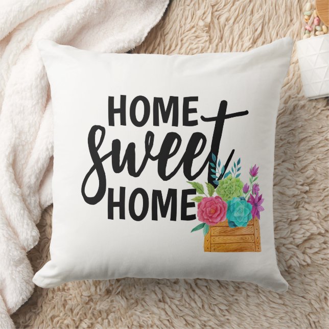 Retro Home Sweet Home Boho Wildflowers Throw Pillow (Blanket)