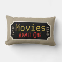 Retro Home Theatre Movie Ticket Cinema Pillow