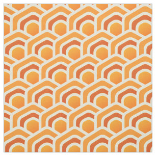 Retro Honeycomb Waves Orange Hexagon Pattern Fabric