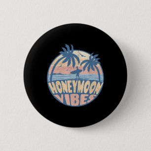 Retro Honeymoon Vibes New Wedding Bride Groom Vaca 2 Inch Round Button