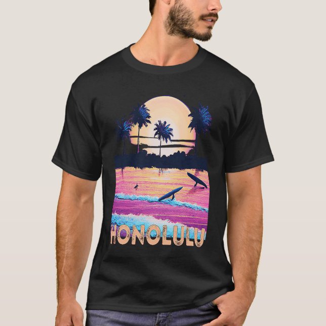 Retro Honolulu Hawaii Souvenir Surf T-Shirt (Front)