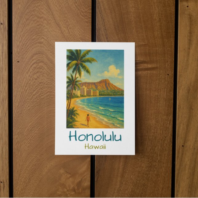 Retro Honolulu Hawaii Waikiki Beach Postcard (Retro Honolulu Hawaii Waikiki Beach Postcard)