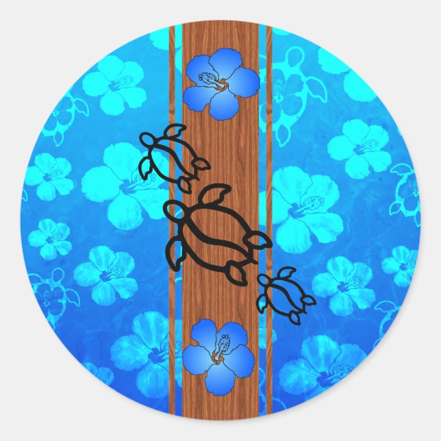 Retro Honu Surfboard Classic Round Sticker (Front)