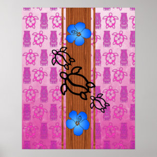 Retro Honu Surfboard Poster