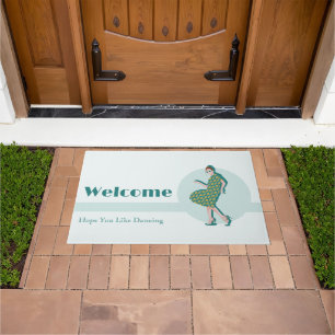 Retro Hope You Like Dancing Green Personalized Doormat