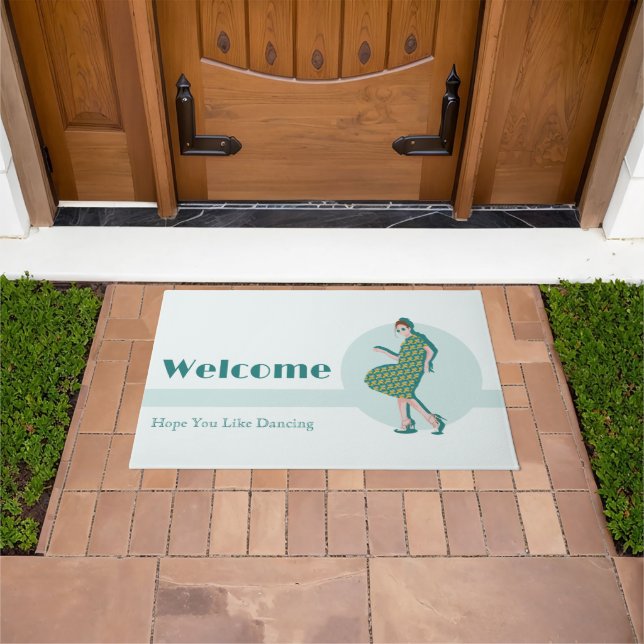 Retro Hope You Like Dancing Green Personalized  Doormat (Outdoor)