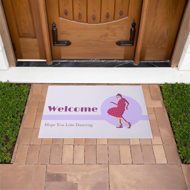 Retro Hope You Like Dancing Purple Personalized  Doormat (Outdoor)