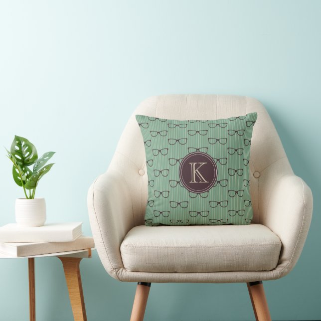 Retro Horn Rim Glasses Custom Initial Throw Pillow (Chair)