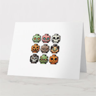 Retro Horror Bricks Head Scary Halloween Mask Card