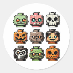 Retro Horror Bricks Head Scary Halloween Mask Classic Round Sticker