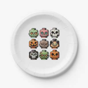 Retro Horror Bricks Head Scary Halloween Mask Paper Plate
