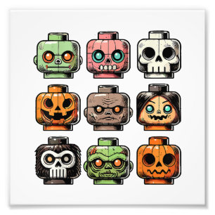 Retro Horror Bricks Head Scary Halloween Mask Photo Print
