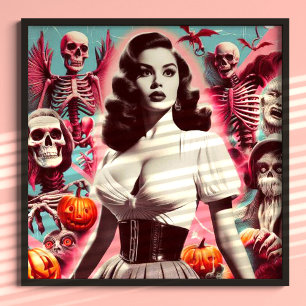 Retro Horror Girl Poster
