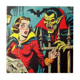 Retro Horror Vampire Comics Tile